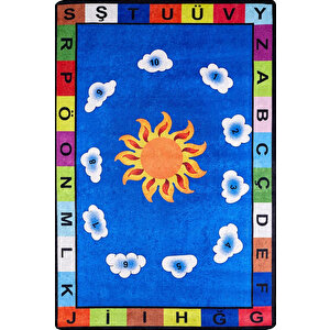 Çocuk Halısı Ve Bebek Halısı Yıkanabilir Kaymaz Taban Harfler Mavi Dijital Baskı Halı hc002 80x150 cm