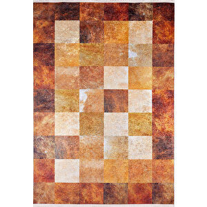 Modern Turuncu Kahverengi Desen Dijital Baskı Hipoalerjenik Kaymaz Taban Halı Yolluk Ha211 100x500 cm
