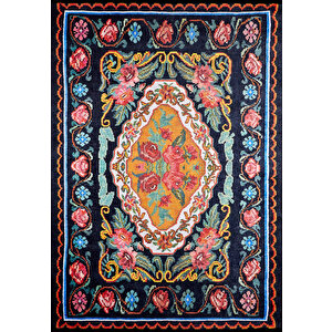 Klasik Siyah Salon&oturma Odası Yolluk&yatak Odası Dijital Baskılı Makinede Yıkanabilir Kaymaz Taban Saçaklı Halı Hk052 240x280 cm