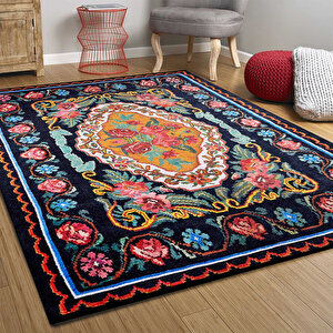 Klasik Siyah Salon&oturma Odası Yolluk&yatak Odası Dijital Baskılı Makinede Yıkanabilir Kaymaz Taban Saçaklı Halı Hk052 240x280 cm