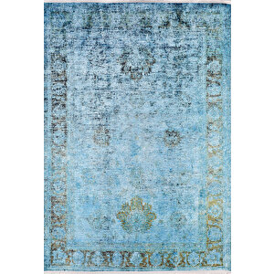 Klasik Mavi Salon&oturma Odası Yolluk&yatak Odası Dijital Baskılı Makinede Yıkanabilir Kaymaz Taban Saçaklı Halı Hk058 160x300 cm