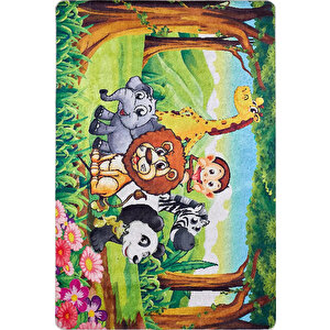 Çocuk Halısı Ve Bebek Halısı Yıkanabilir Kaymaz Taban Figürlü Yeşil Dijital Baskı Halı Hc042 80x200 cm