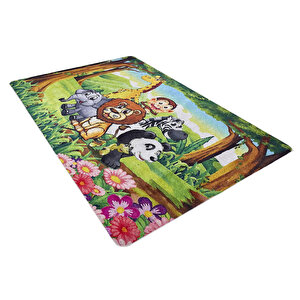 Çocuk Halısı Ve Bebek Halısı Yıkanabilir Kaymaz Taban Figürlü Yeşil Dijital Baskı Halı Hc042 80x500 cm