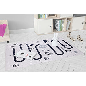 Çocuk Halısı Ve Bebek Halısı Yıkanabilir Kaymaz Taban Trafik Temalı Gri Dijital Baskı Halı hc005 100x200 cm