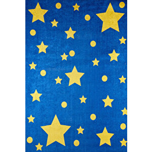 Çocuk Halısı Ve Bebek Halısı Yıkanabilir Kaymaz Taban Sarı Lacivert Dijital Baskı Halı Hc024   80x400 cm
