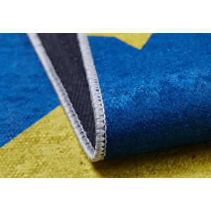 Çocuk Halısı Ve Bebek Halısı Yıkanabilir Kaymaz Taban Sarı Lacivert Dijital Baskı Halı Hc024   80x400 cm