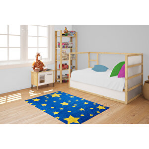 Çocuk Halısı Ve Bebek Halısı Yıkanabilir Kaymaz Taban Sarı Lacivert Dijital Baskı Halı Hc024  