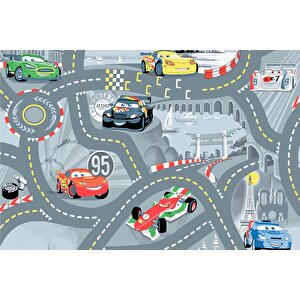 Çocuk Halısı Ve Bebek Halısı Yıkanabilir Kaymaz Taban Figürlü Gri Dijital Baskı Halı Hc082   80x150 cm