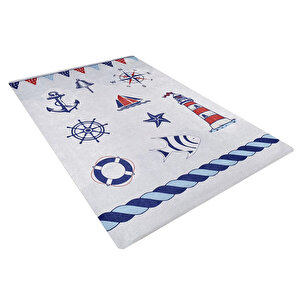 Çocuk Halısı Ve Bebek Halısı Yıkanabilir Kaymaz Taban Deniz Figürlü Gri Dijital Baskı Halı Hc029   80x300 cm