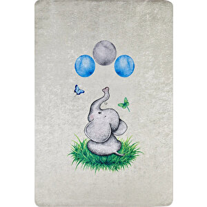 Çocuk Halısı Ve Bebek Halısı Yıkanabilir Kaymaz Taban Figürlü Gri Dijital Baskı Halı Hc025 160x230 cm