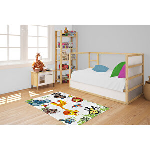 Çocuk Halısı Ve Bebek Halısı Yıkanabilir Kaymaz Taban Figürlü Beyaz Dijital Baskı Halı hc073 100x150 cm