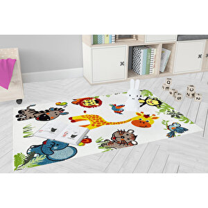 Çocuk Halısı Ve Bebek Halısı Yıkanabilir Kaymaz Taban Figürlü Beyaz Dijital Baskı Halı hc073 100x150 cm