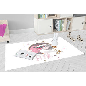 Çocuk Halısı Ve Bebek Halısı Yıkanabilir Kaymaz Taban Figürlü Beyaz Dijital Baskı Halı Hc081 100x500 cm