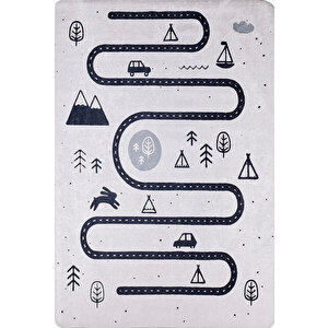 Çocuk Halısı Ve Bebek Halısı Yıkanabilir Kaymaz Taban Trafik Temalı Gri Dijital Baskı Halı hc005 80x200 cm