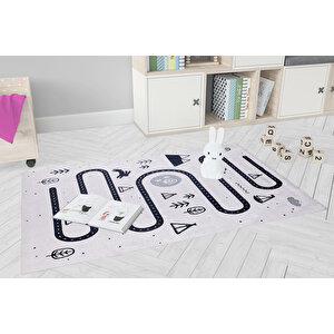 Çocuk Halısı Ve Bebek Halısı Yıkanabilir Kaymaz Taban Trafik Temalı Gri Dijital Baskı Halı hc005 80x200 cm