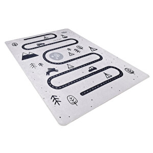 Çocuk Halısı Ve Bebek Halısı Yıkanabilir Kaymaz Taban Trafik Temalı Gri Dijital Baskı Halı hc005