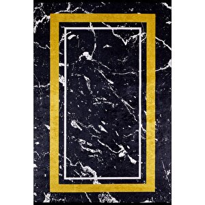 Modern Siyah Altın Çerçeve Dijital Baskı Hipoalerjenik Kaymaz Taban Halı Yolluk Ha128 160x230 cm