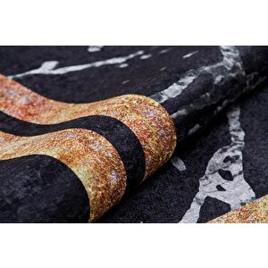 Modern Siyah Dijital Baskı Yıkanabilir Hipoalerjenik Kaymaz Taban Halı Yolluk 240x280 cm