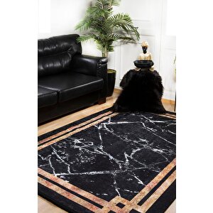 Modern Siyah Dijital Baskı Yıkanabilir Hipoalerjenik Kaymaz Taban Halı Yolluk