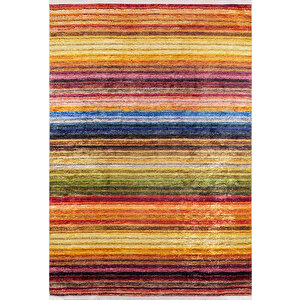 Modern Turuncu Çizgili Renkli Dijital Baskı Hipoalerjenik Kaymaz Taban Halı Yolluk Ha113 240x340 cm