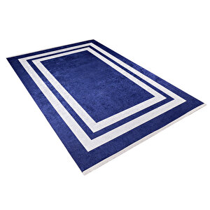 Modern Lacivert Çerçeveli Dijital Baskı Hipoalerjenik Kaymaz Taban Halı Yolluk Ha197 160x230 cm
