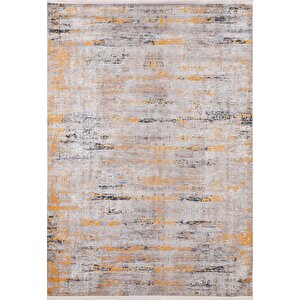 Modern Turuncu Gri Dijital Baskı Yıkanabilir Hipoalerjenik Kaymaz Taban Halı Yolluk 80x300 cm