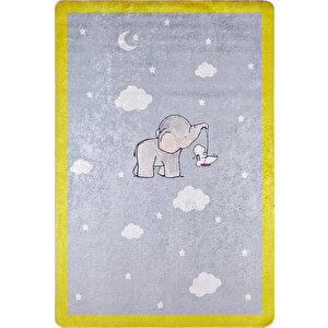 Çocuk Halısı Ve Bebek Halısı Yıkanabilir Kaymaz Taban Figürlü Gri Sarı Dijital Baskı Halı Hc031   240x280 cm