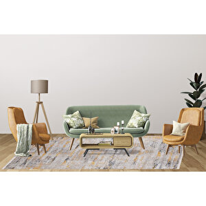 Modern Turuncu Gri Dijital Baskı Yıkanabilir Hipoalerjenik Kaymaz Taban Halı Yolluk 120x200 cm
