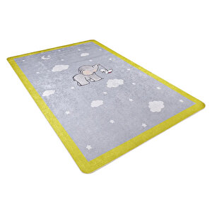Çocuk Halısı Ve Bebek Halısı Yıkanabilir Kaymaz Taban Figürlü Gri Sarı Dijital Baskı Halı Hc031   200x300 cm