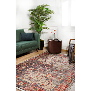 Klasik Kahverengi Salon&oturma Odası Yolluk&yatak Odası Dijital Baskılı Makinede Yıkanabilir Kaymaz Taban Saçaklı Halı Hk054 100x200 cm