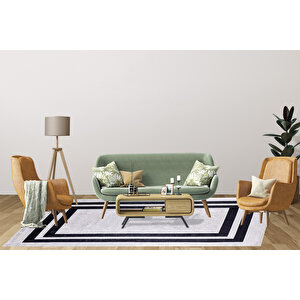 Modern Gri Siyah Çerçeveli Dijital Baskı Hipoalerjenik Kaymaz Taban Halı Yolluk Ha107