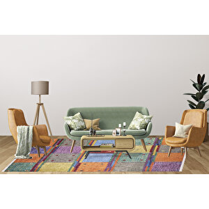 Modern Renkli Dijital Baskı Hipoalerjenik Kaymaz Taban Halı Yolluk 100x200 cm
