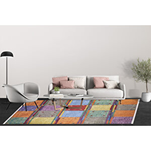 Modern Renkli Dijital Baskı Hipoalerjenik Kaymaz Taban Halı Yolluk 100x200 cm