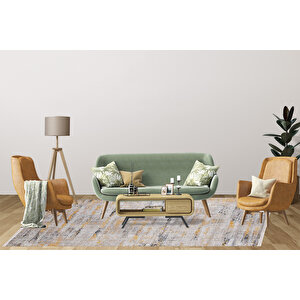 Modern Turuncu Gri Dijital Baskı Yıkanabilir Hipoalerjenik Kaymaz Taban Halı Yolluk 100x300 cm