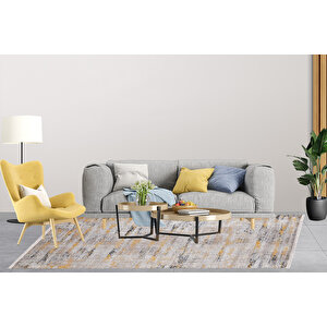 Modern Turuncu Gri Dijital Baskı Yıkanabilir Hipoalerjenik Kaymaz Taban Halı Yolluk 100x300 cm