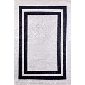 Modern Gri Siyah Çerçeveli Dijital Baskı Hipoalerjenik Kaymaz Taban Halı Yolluk Ha107 120x180 cm