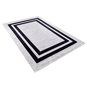 Modern Gri Siyah Çerçeveli Dijital Baskı Hipoalerjenik Kaymaz Taban Halı Yolluk Ha107 80x300 cm