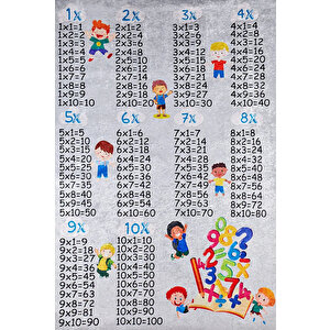 Çocuk Halısı Ve Bebek Halısı Yıkanabilir Kaymaz Taban Eğitici Sayılar Gri Dijital Baskı Halı Hc022 100x300 cm