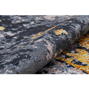 Modern Siyah Antrasit Dijital Baskı Yıkanabilir Hipoalerjenik Kaymaz Taban Halı Yolluk