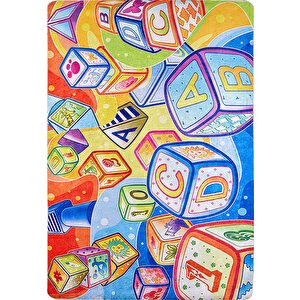 Çocuk Halısı Ve Bebek Halısı Yıkanabilir Kaymaz Taban Harfler Renkli Sarı Dijital Baskı Halı hc017 240x280 cm