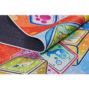 Çocuk Halısı Ve Bebek Halısı Yıkanabilir Kaymaz Taban Harfler Renkli Sarı Dijital Baskı Halı hc017 80x400 cm