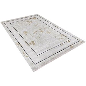 Modern Krem Altın Desen Dijital Baskı Hipoalerjenik Kaymaz Taban Halı Yolluk Ha108 100x150 cm