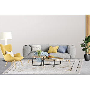 Modern Krem Altın Desen Dijital Baskı Hipoalerjenik Kaymaz Taban Halı Yolluk Ha108