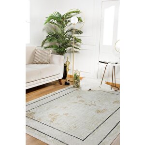 Modern Krem Altın Desen Dijital Baskı Hipoalerjenik Kaymaz Taban Halı Yolluk Ha108