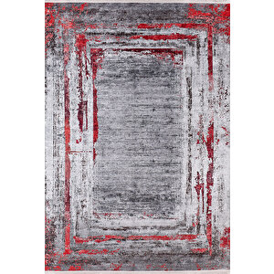 Modern Antrasit Bordo Dijital Baskı Hipoalerjenik Kaymaz Taban Halı Yolluk Ha140 80x400 cm