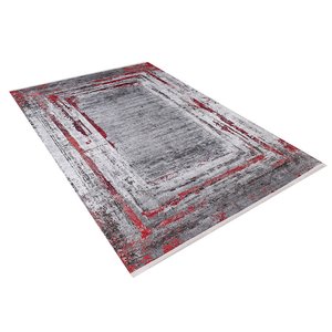 Modern Antrasit Bordo Dijital Baskı Hipoalerjenik Kaymaz Taban Halı Yolluk Ha140 80x200 cm