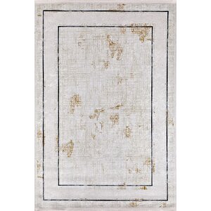 Modern Krem Altın Desen Dijital Baskı Hipoalerjenik Kaymaz Taban Halı Yolluk Ha108 80x300 cm