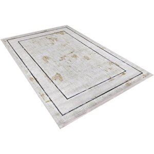 Modern Krem Altın Desen Dijital Baskı Hipoalerjenik Kaymaz Taban Halı Yolluk Ha108 80x300 cm