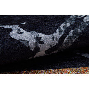 Modern Siyah Dijital Baskı Hipoalerjenik Kaymaz Taban Halı Yolluk Ha190