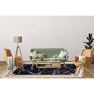 Modern Siyah Dijital Baskı Hipoalerjenik Kaymaz Taban Halı Yolluk Ha190